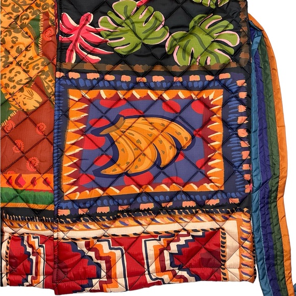 FARM RIO Patchwork Coat Quilted Crochet Sweater Sleeve Trench Boho Print Jacket - Picture 13 of 16